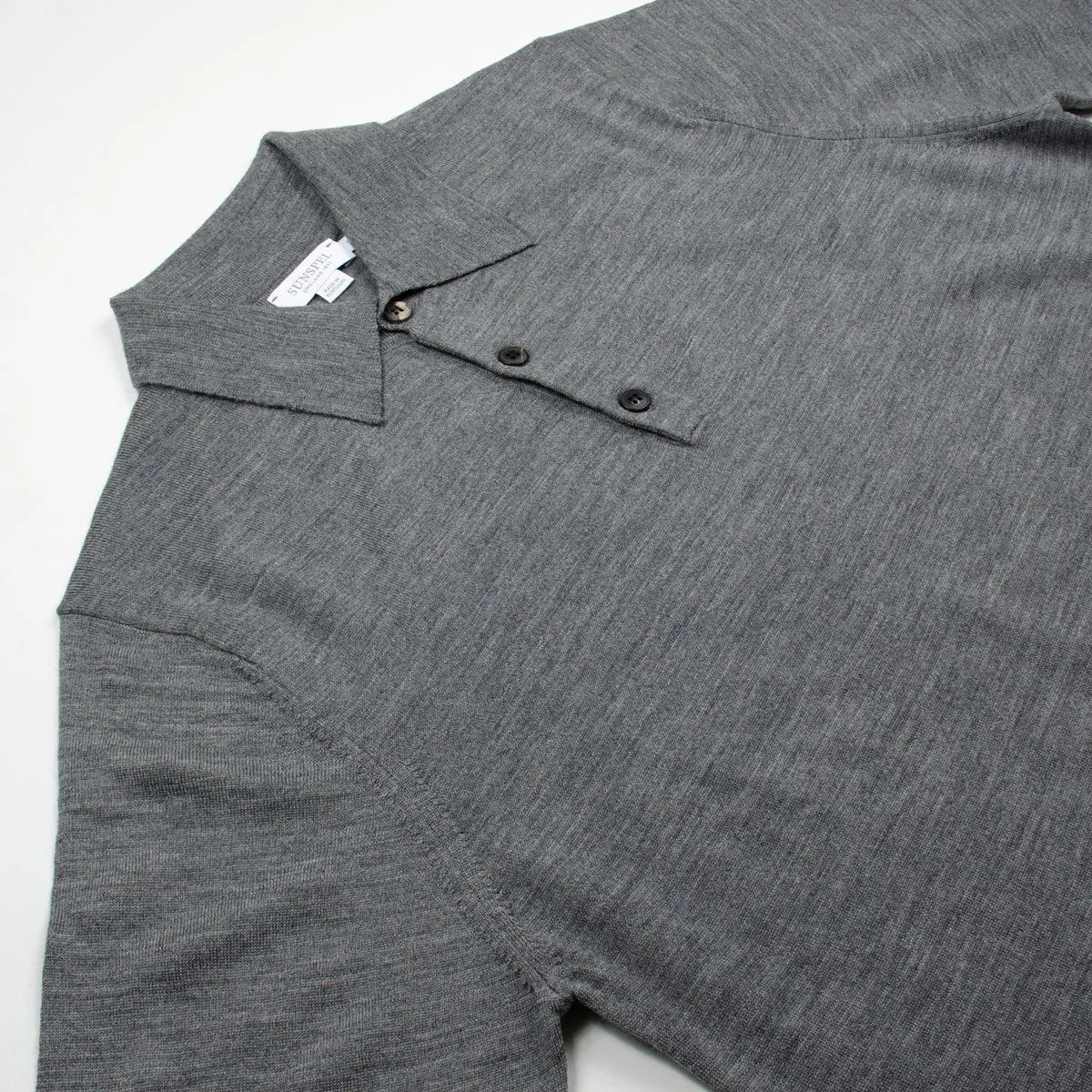 Sunspel - Long Sleeve Merino Polo - Mid Grey Melange