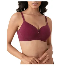 T shirt Padded Bra With Broad Smooth Wings | Cotton Everday T-shirt Bra-Maroon