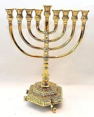 Temple Menorah Hanukkah Gold Plated candle holder Judaica