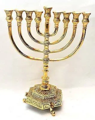 Temple Menorah Hanukkah Gold Plated candle holder Judaica