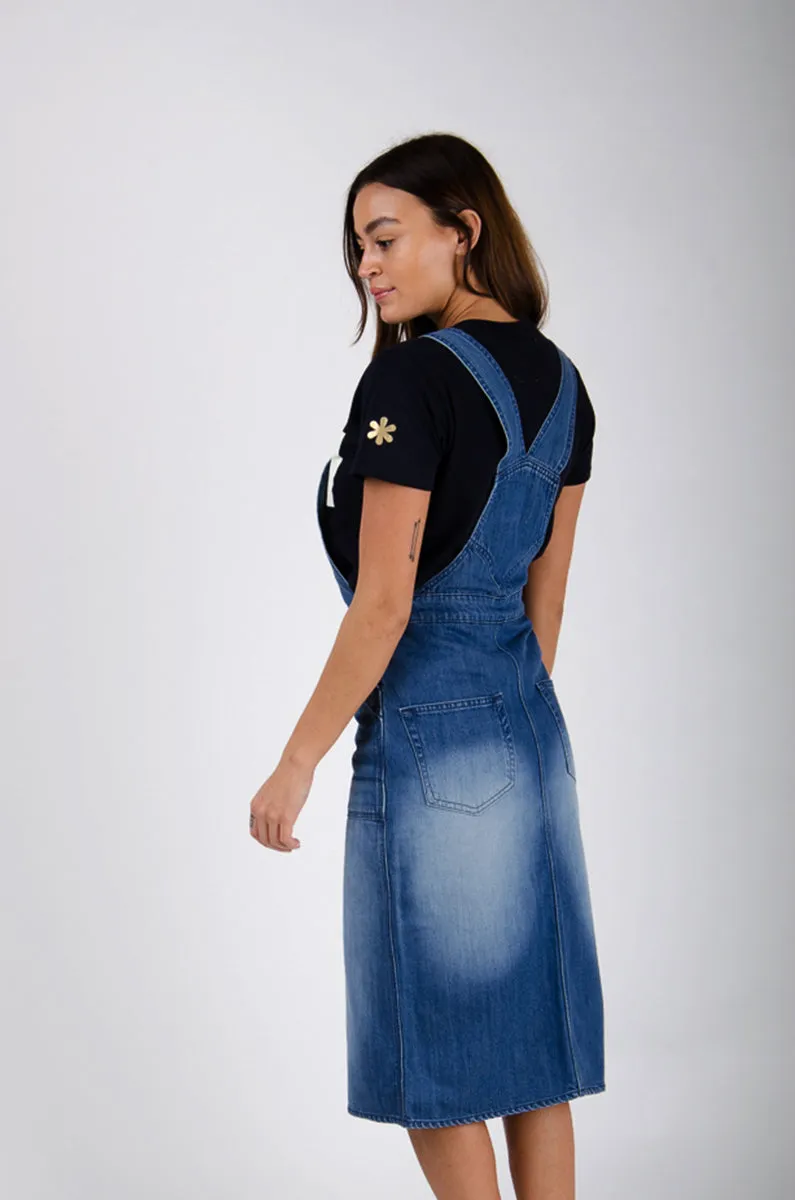 The #2002 womens pinafore overall - Washed Denim