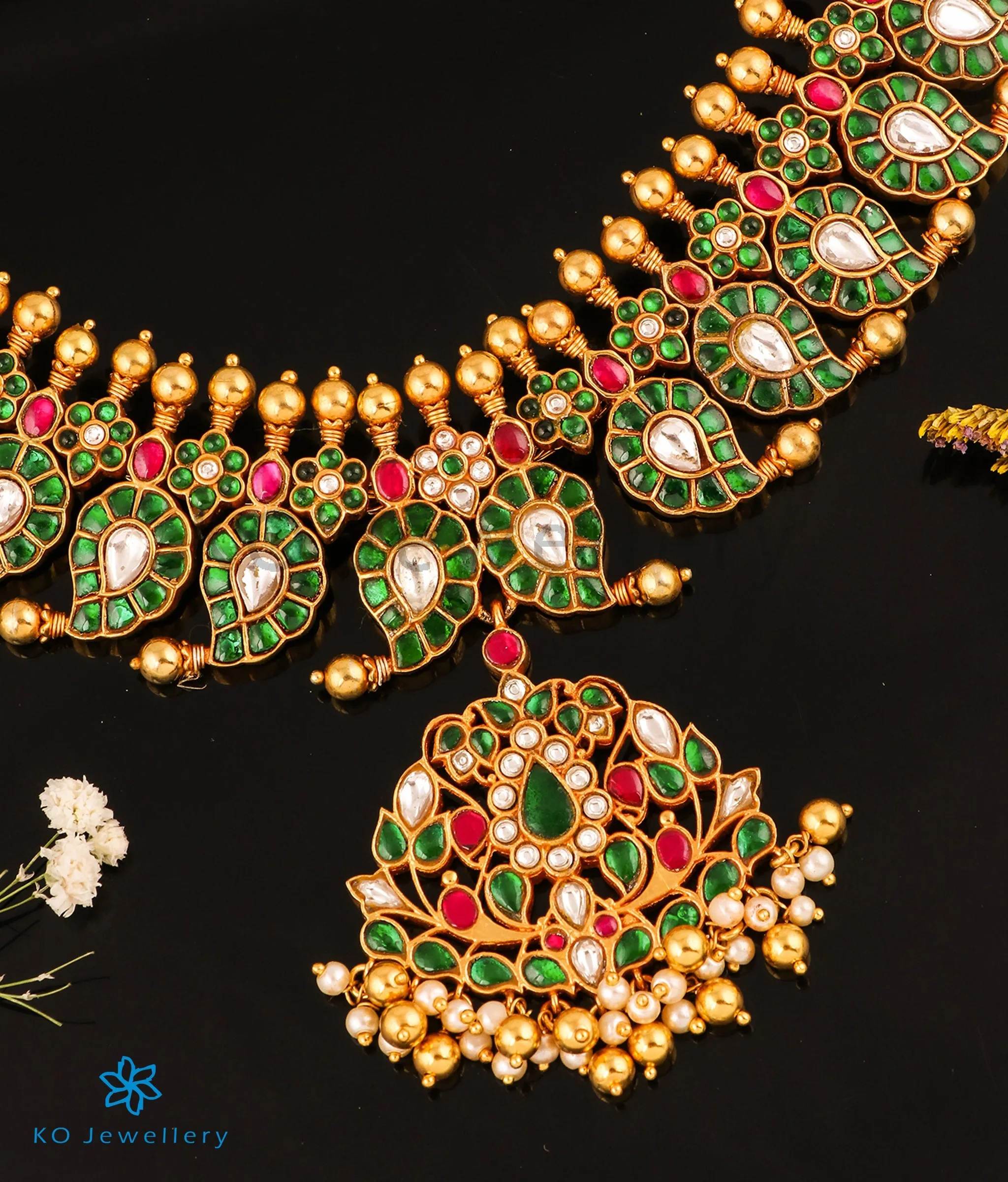 The Osha Silver Kundan-Jadau Mango Necklace