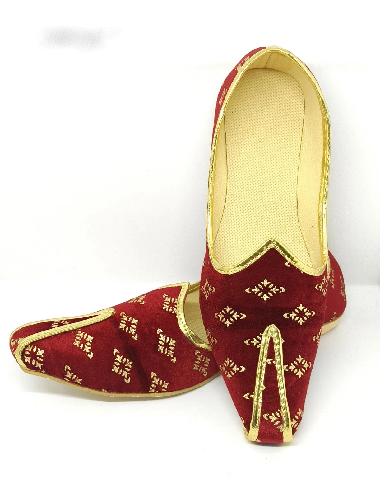 Traditional Maroon Color Velvet Printed Men Wedding Sharwani Mojaris