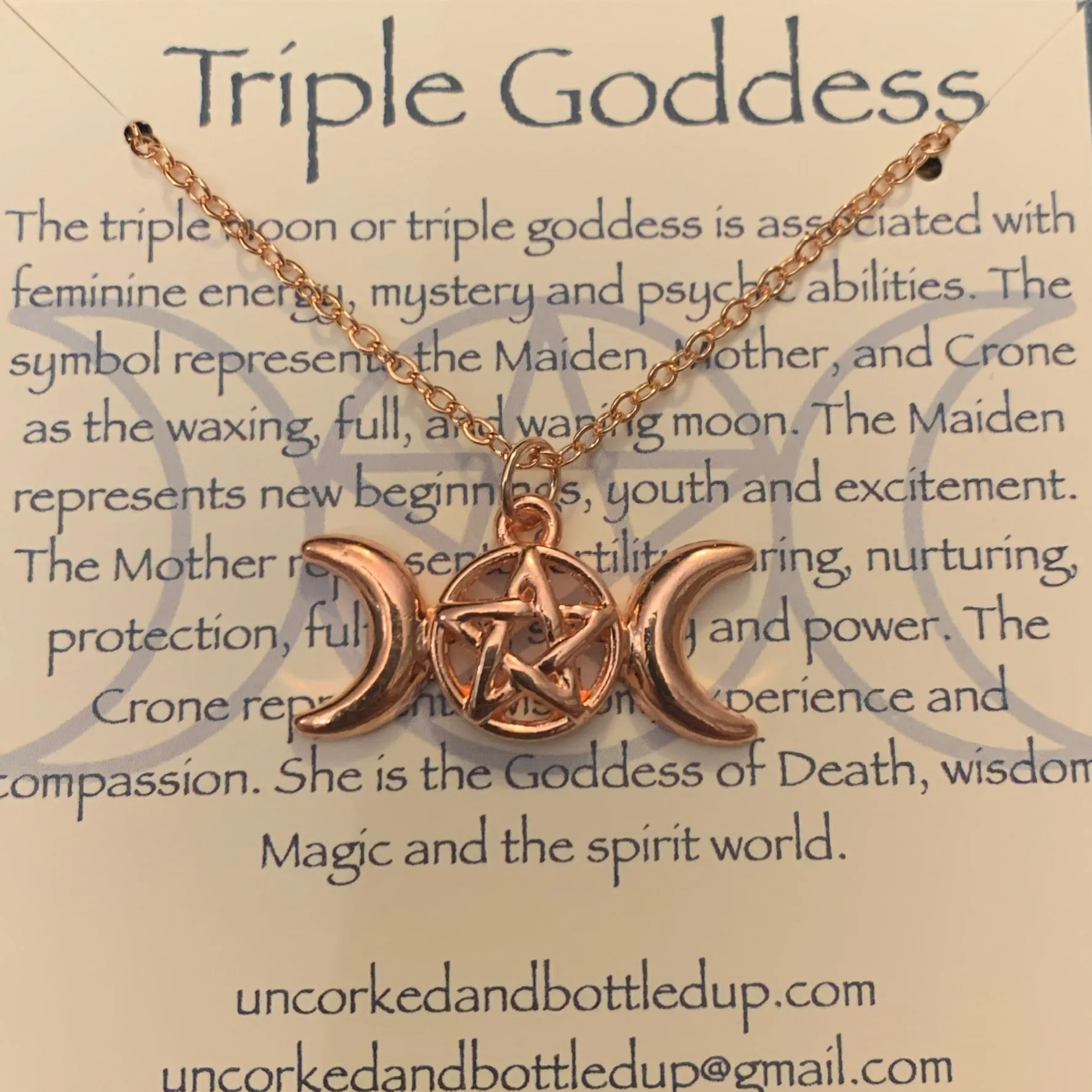 Triple Goddess / Triple Moon Pendant ~ Pentagram Necklace