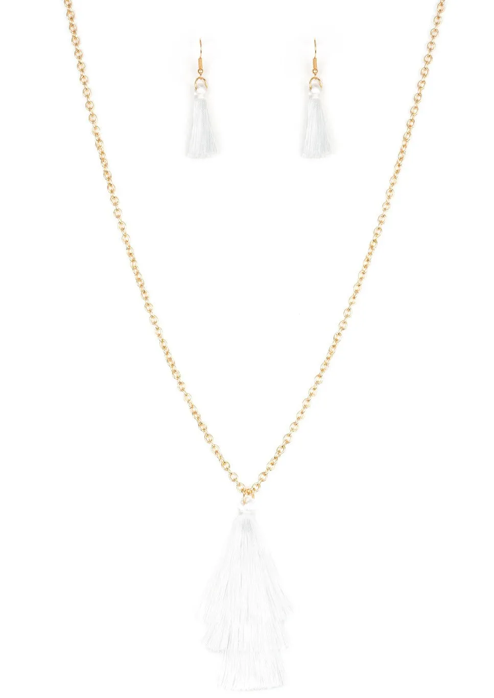  Triple The Tassel White Necklace Set