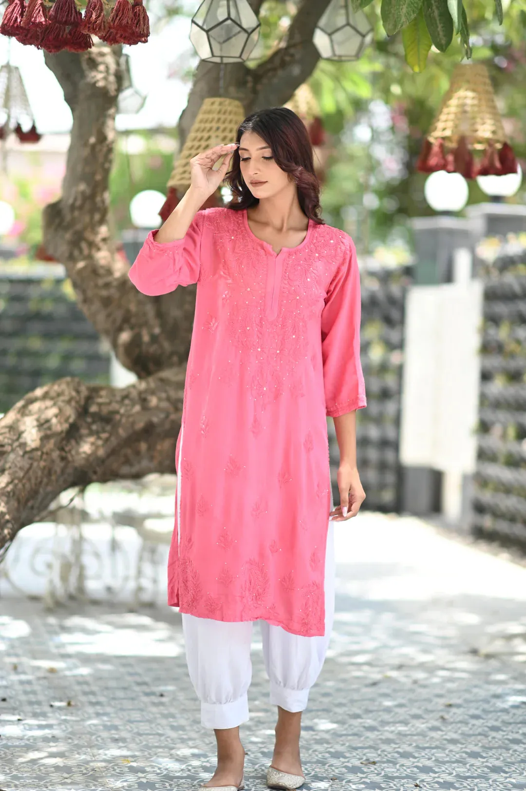 Ulfat Rayon Mukaish Chikankari Kurti