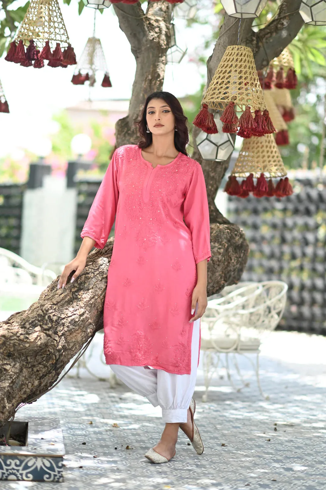 Ulfat Rayon Mukaish Chikankari Kurti