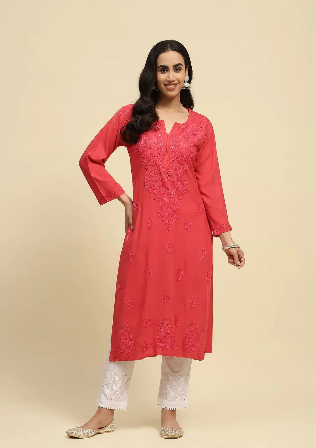 Ulfat Rayon Mukaish Chikankari Kurti