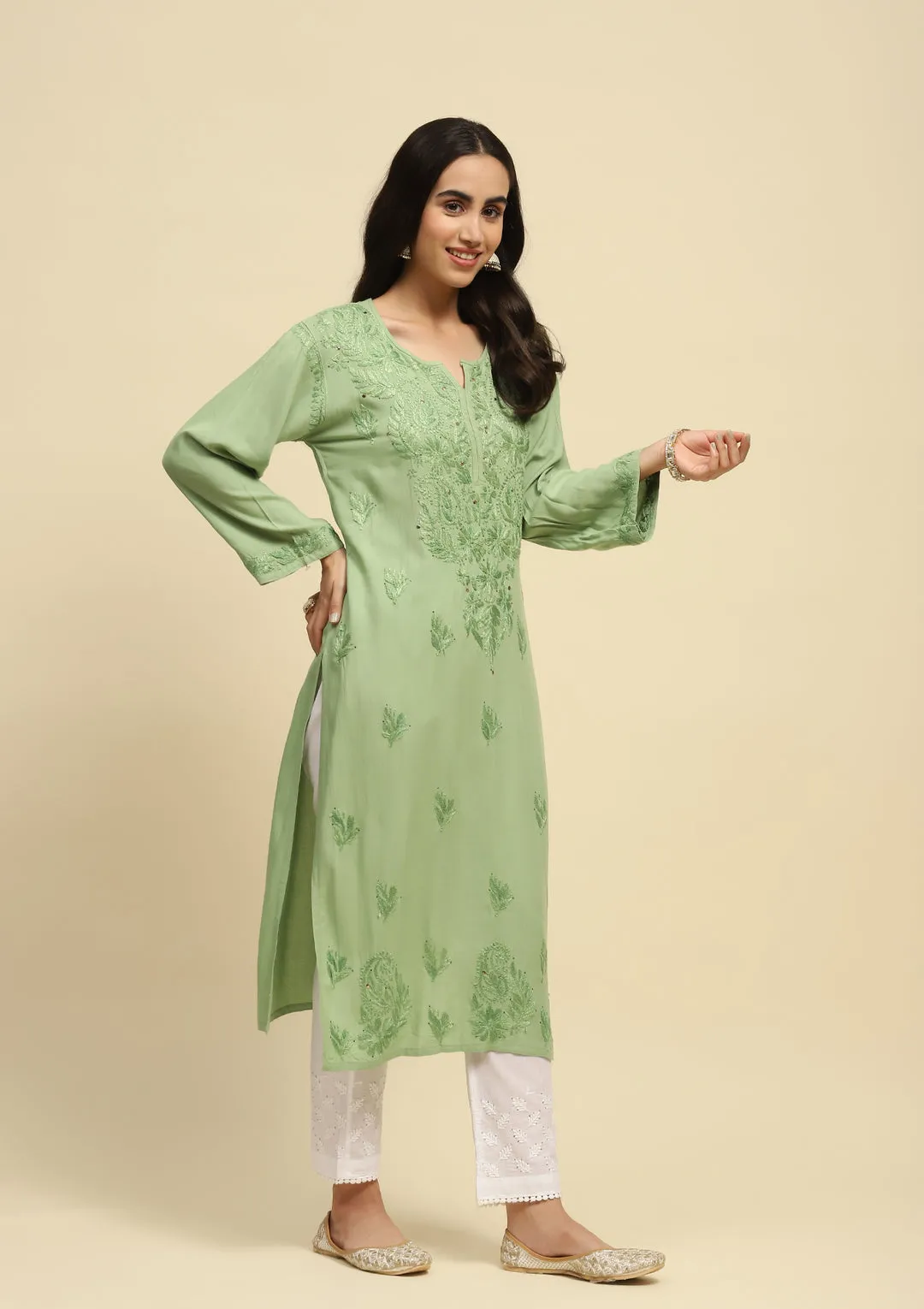 Ulfat Rayon Mukaish Chikankari Kurti