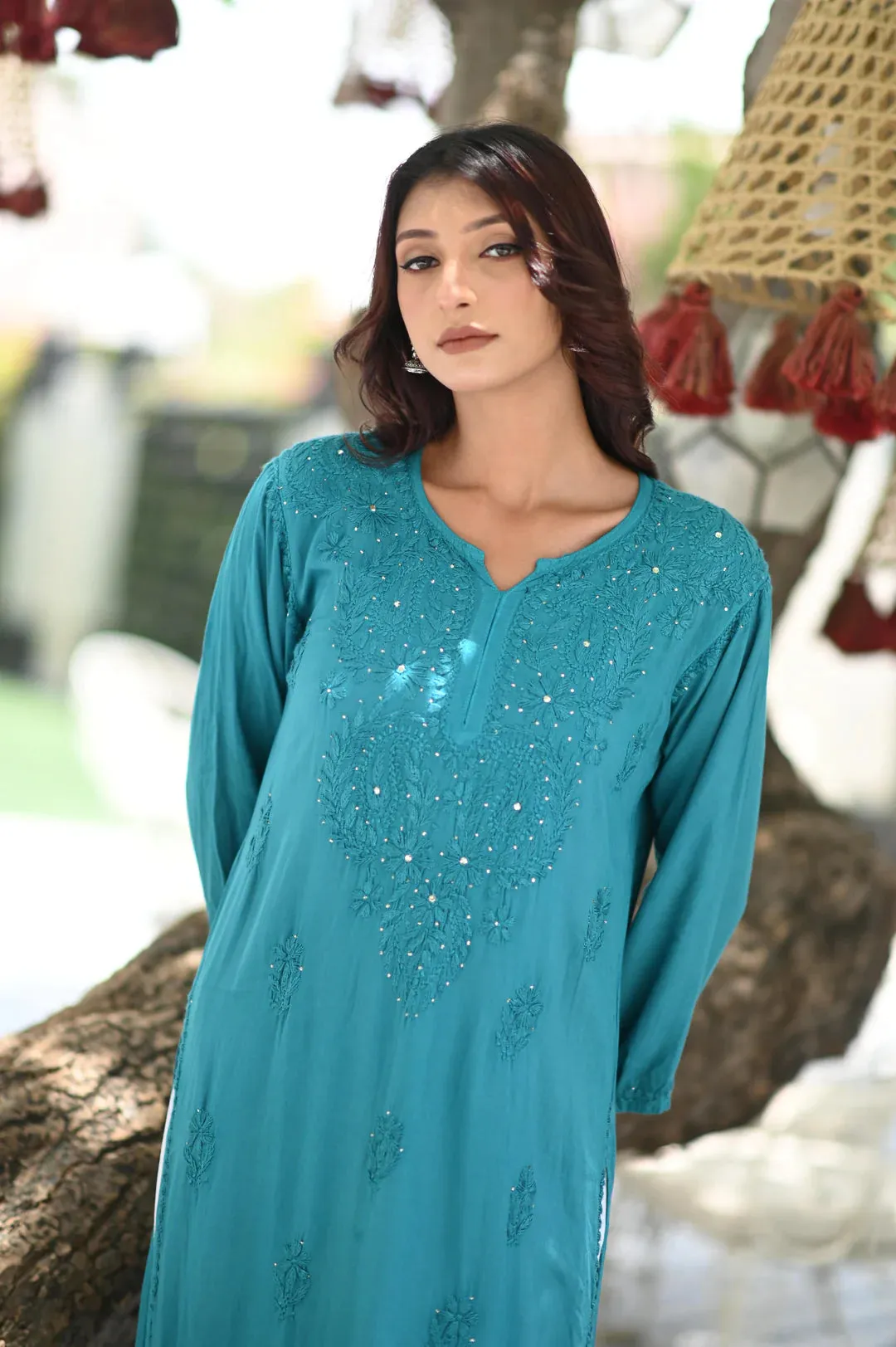 Ulfat Rayon Mukaish Chikankari Kurti