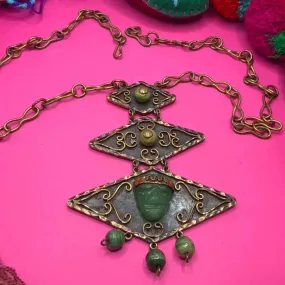 Vintage Brutalist Mexican inlaid copper necklace