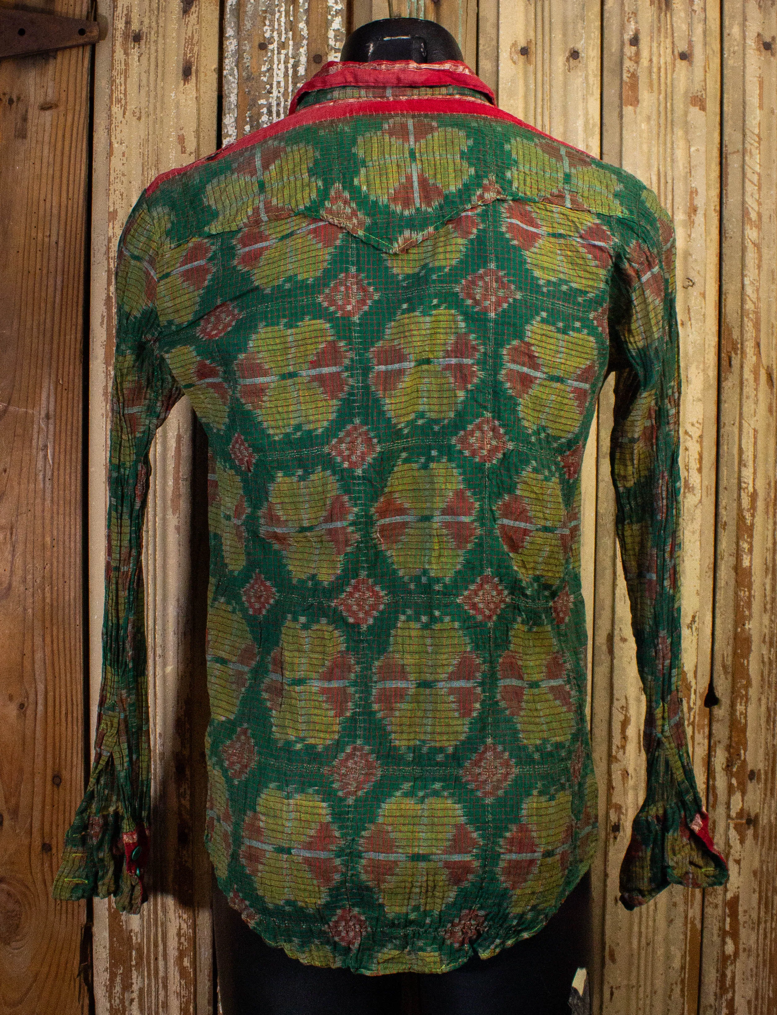 Vintage Gentleman John Button Up Shirt 70s Green/Red Medium