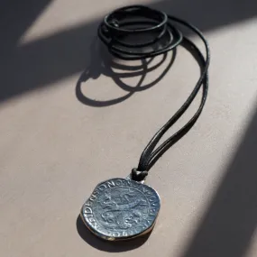 Vintage Grecian Coin Cord Necklace - Silver