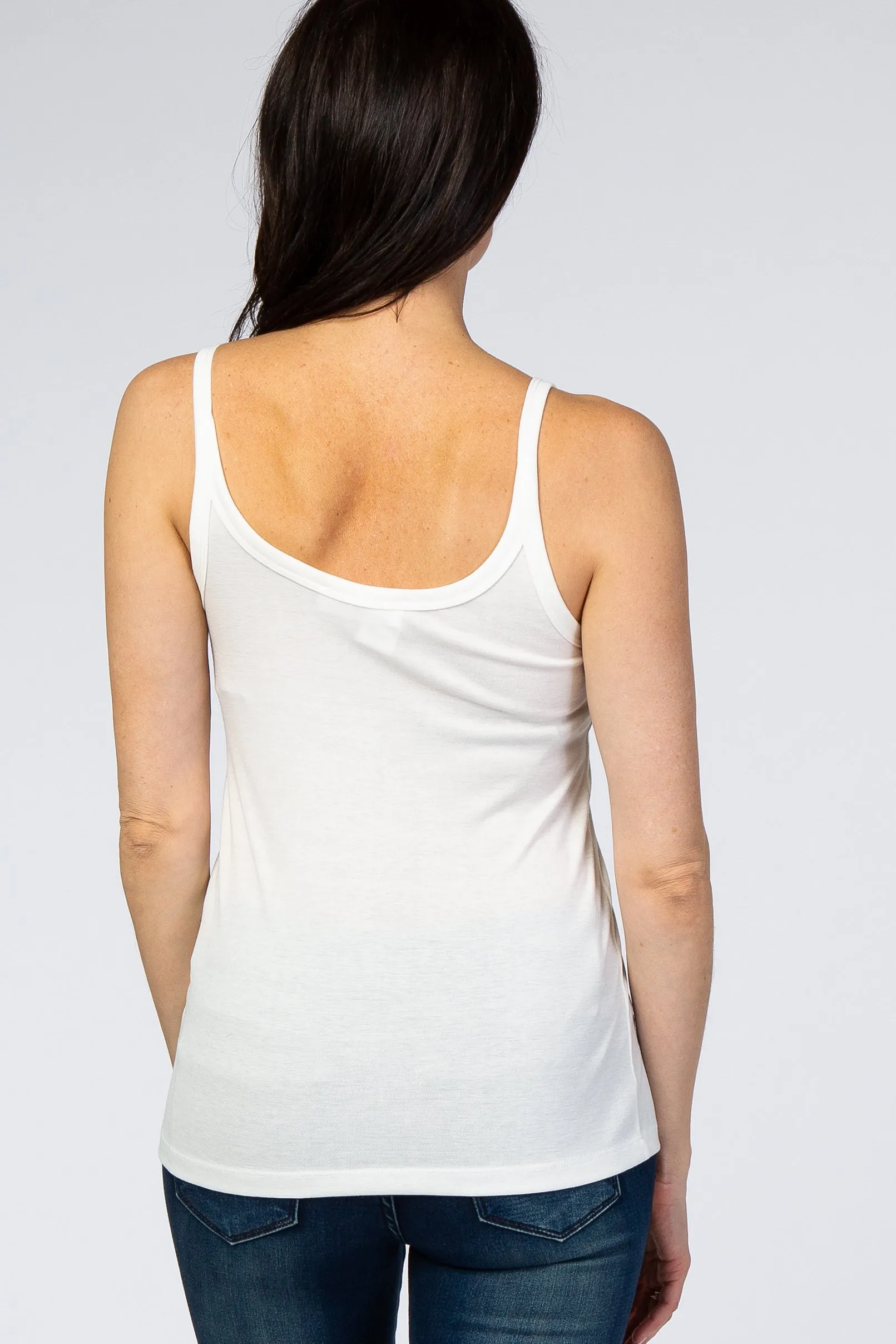 White Fitted Scoop Neck Tank Top