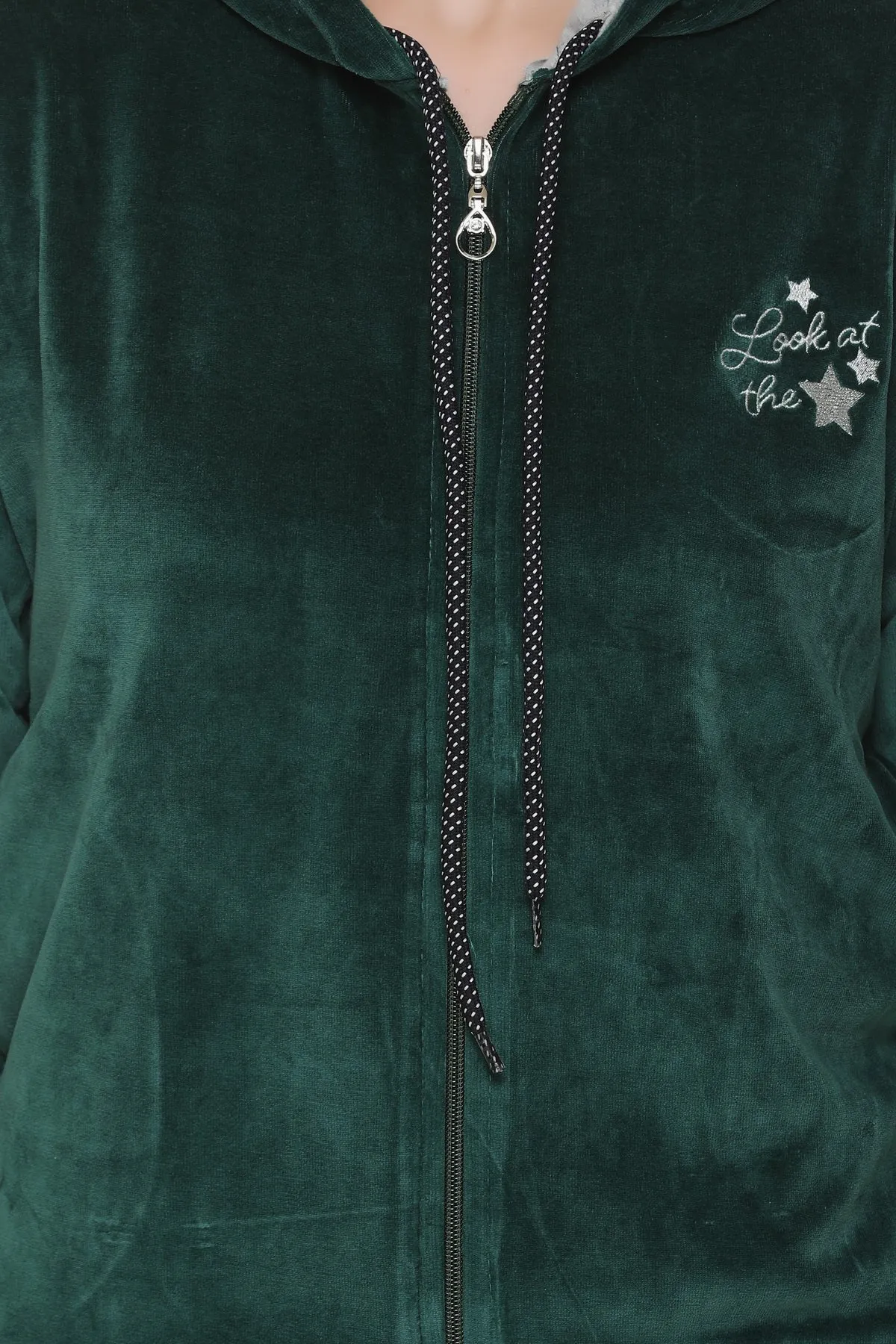 Winter Cotton Velvet Tracksuit For Women - Bottle Green