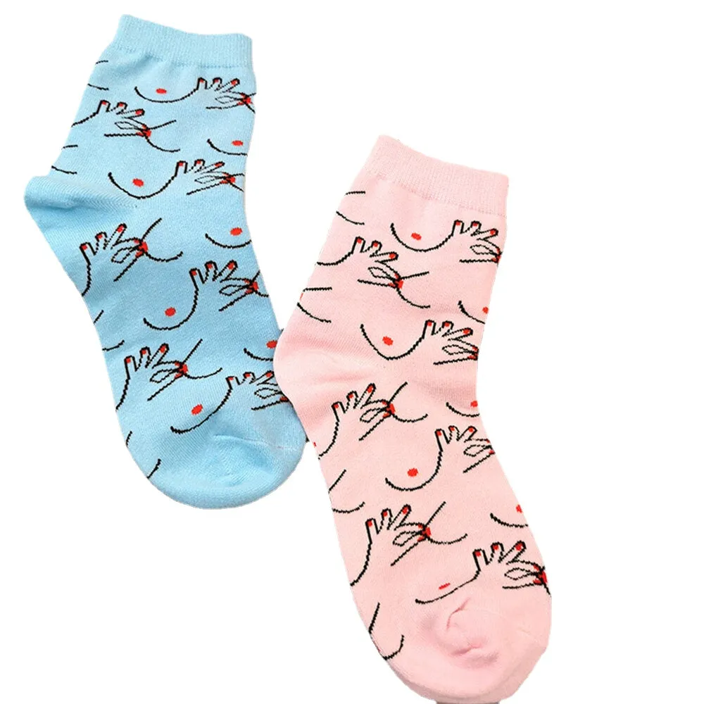 Women Cotton Personality Funny Pattern Breathable Sweat-absorbent Tube Socks