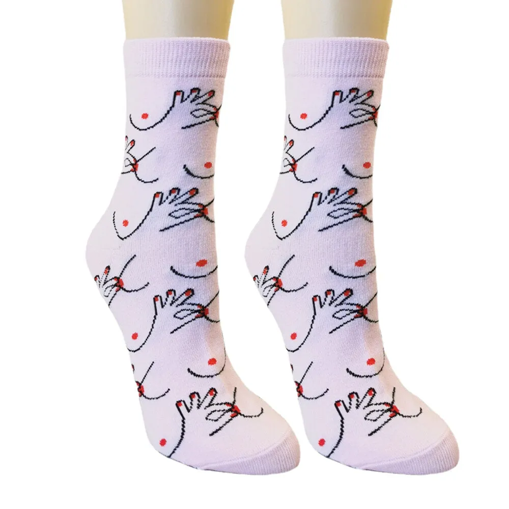 Women Cotton Personality Funny Pattern Breathable Sweat-absorbent Tube Socks