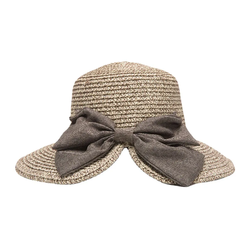 Women Rear Split Design Three-dimensional Hat Brim Straw Hat Big Bow Decoration Foldable Breathable Outdoor Casual Sunshade Bucket Hat