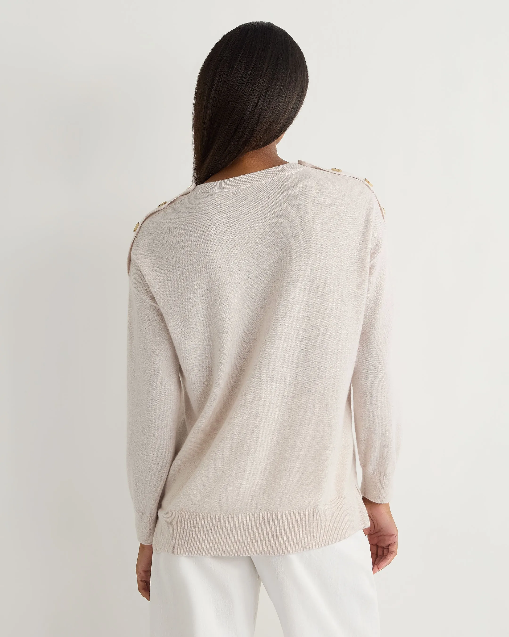 Women's Button Shoulder Cashmere Jumper Frost White