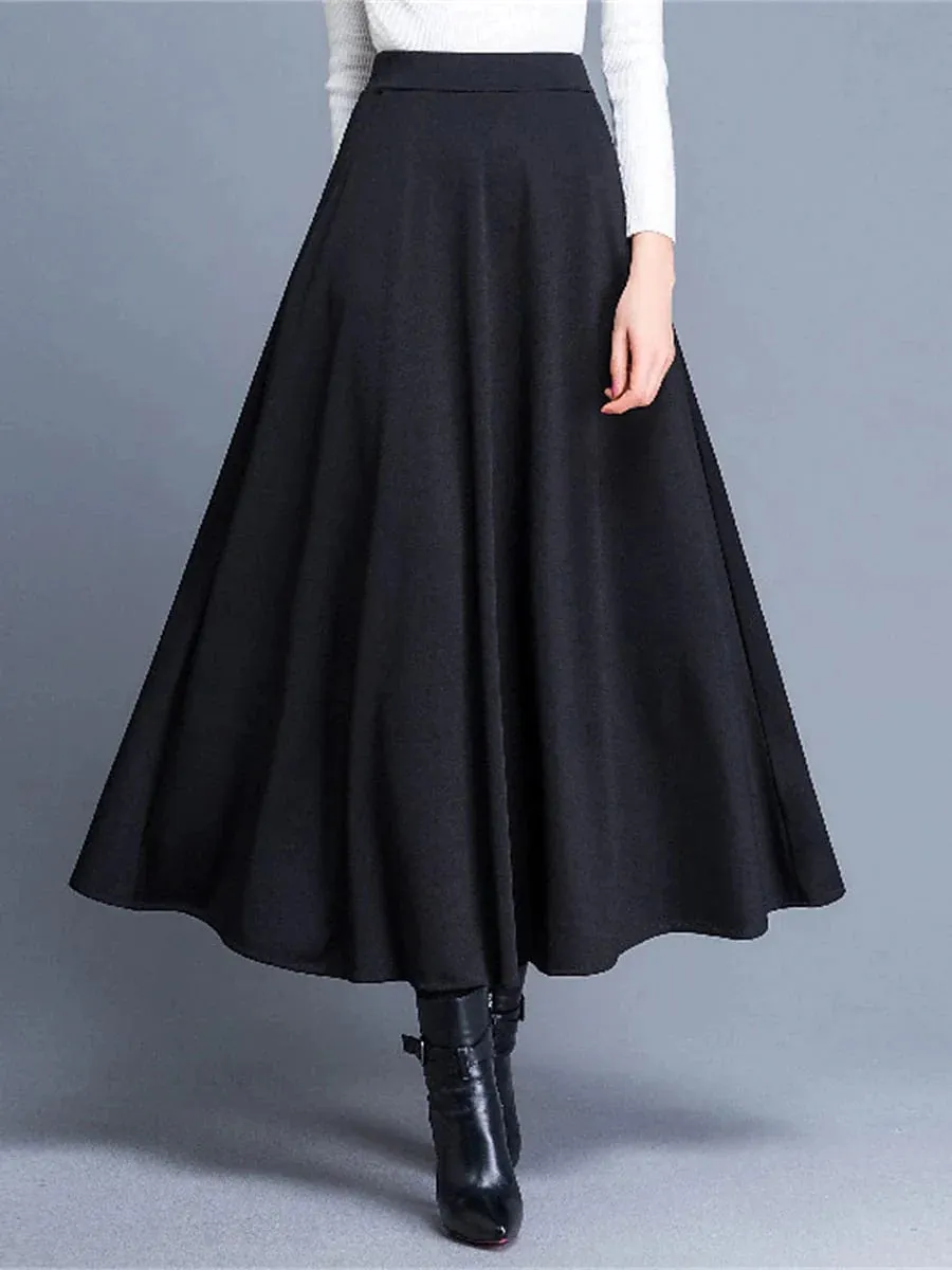 Women's Elegant A-Line Work Skirt with Pockets and Zipper Closure