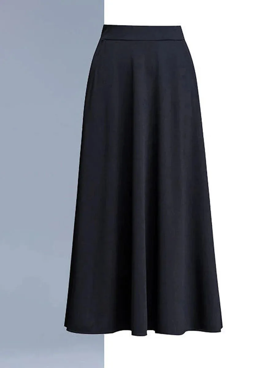 Women's Elegant A-Line Work Skirt with Pockets and Zipper Closure