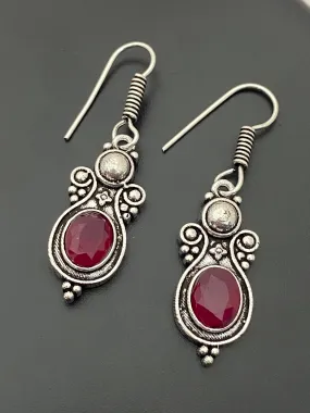 Wonderful Oxidized Maroon Color Stone Earrings For Women