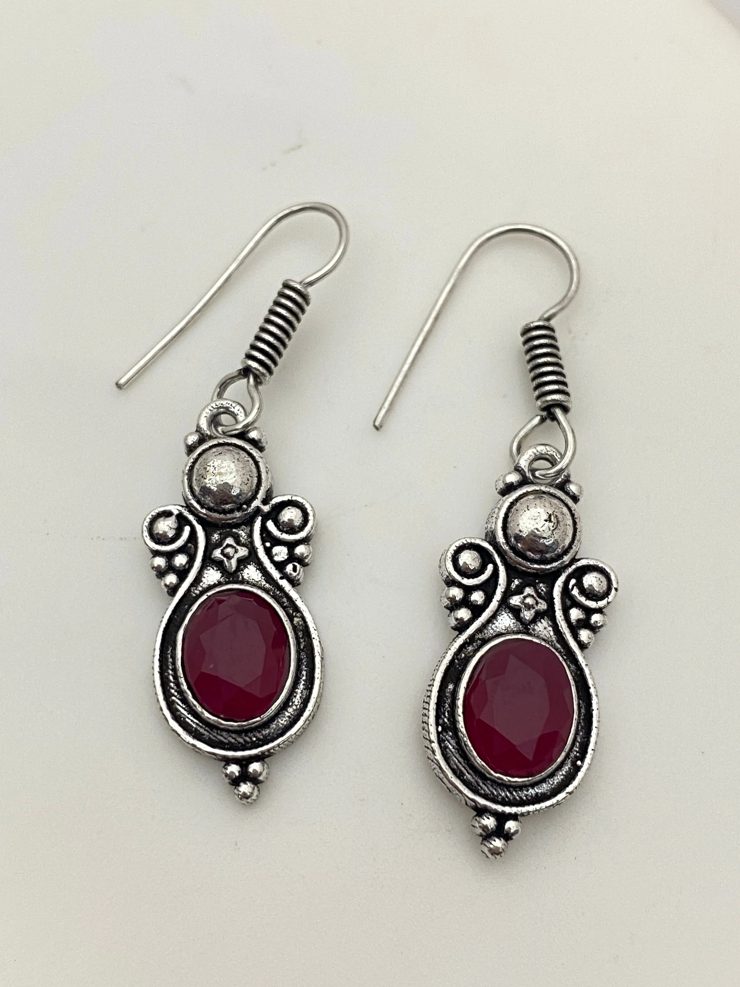 Wonderful Oxidized Maroon Color Stone Earrings For Women