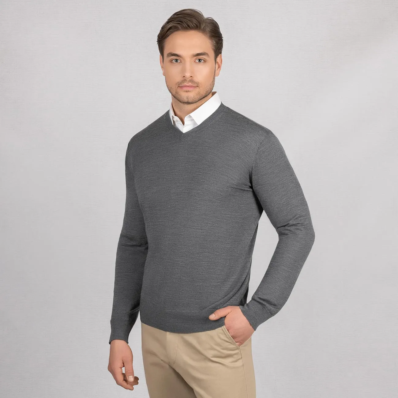 Wool Pullover Light V Neck Men