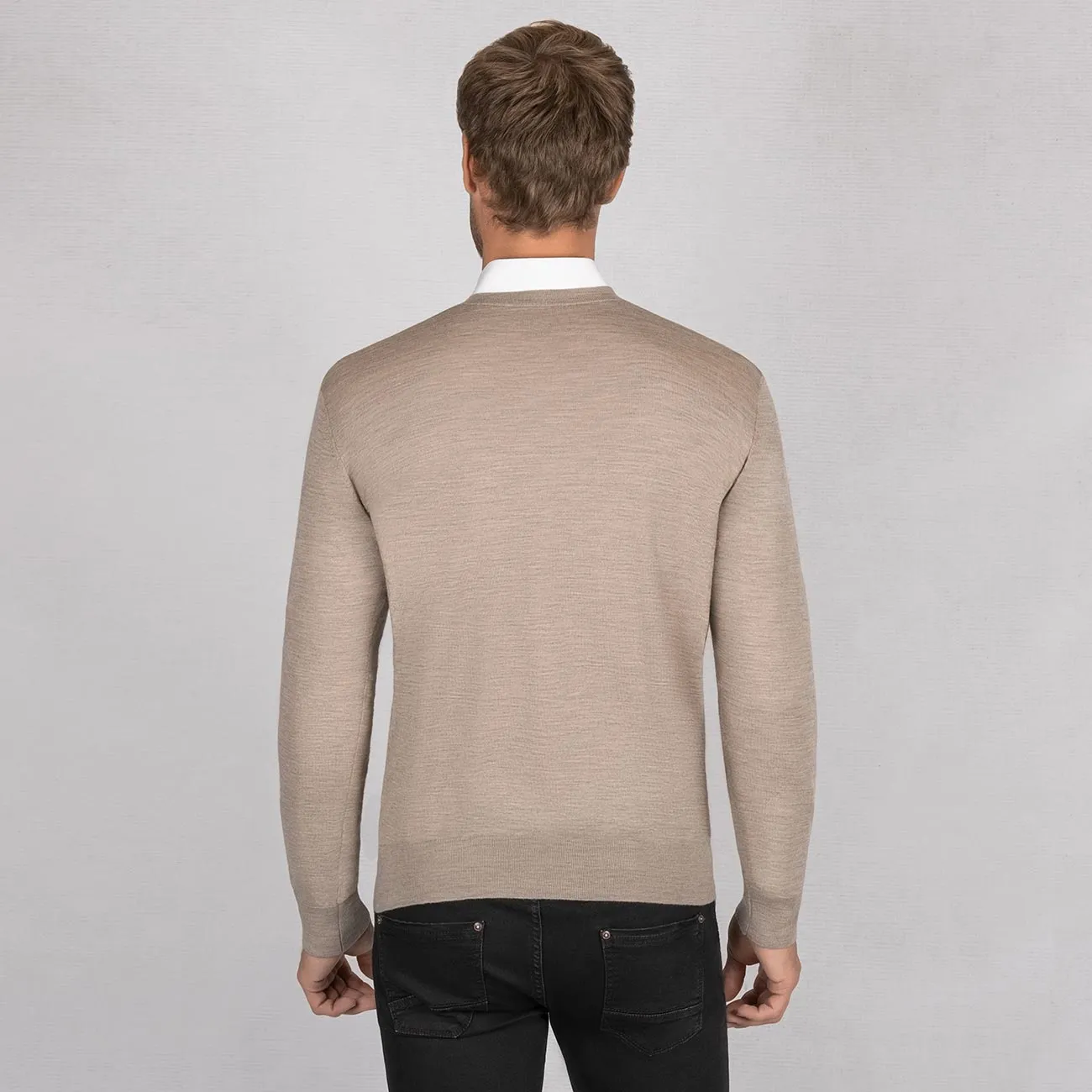 Wool Pullover Light V Neck Men