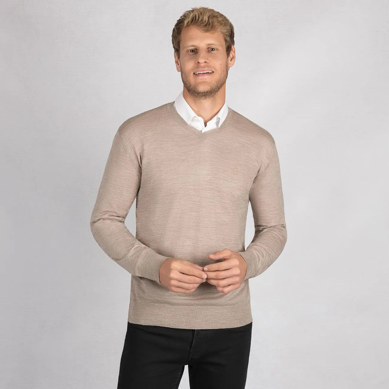 Wool Pullover Light V Neck Men