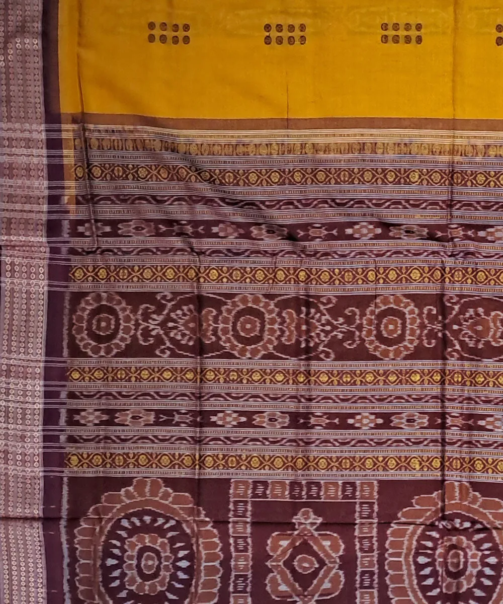 Yellow deep maroon cotton handloom bomkai saree