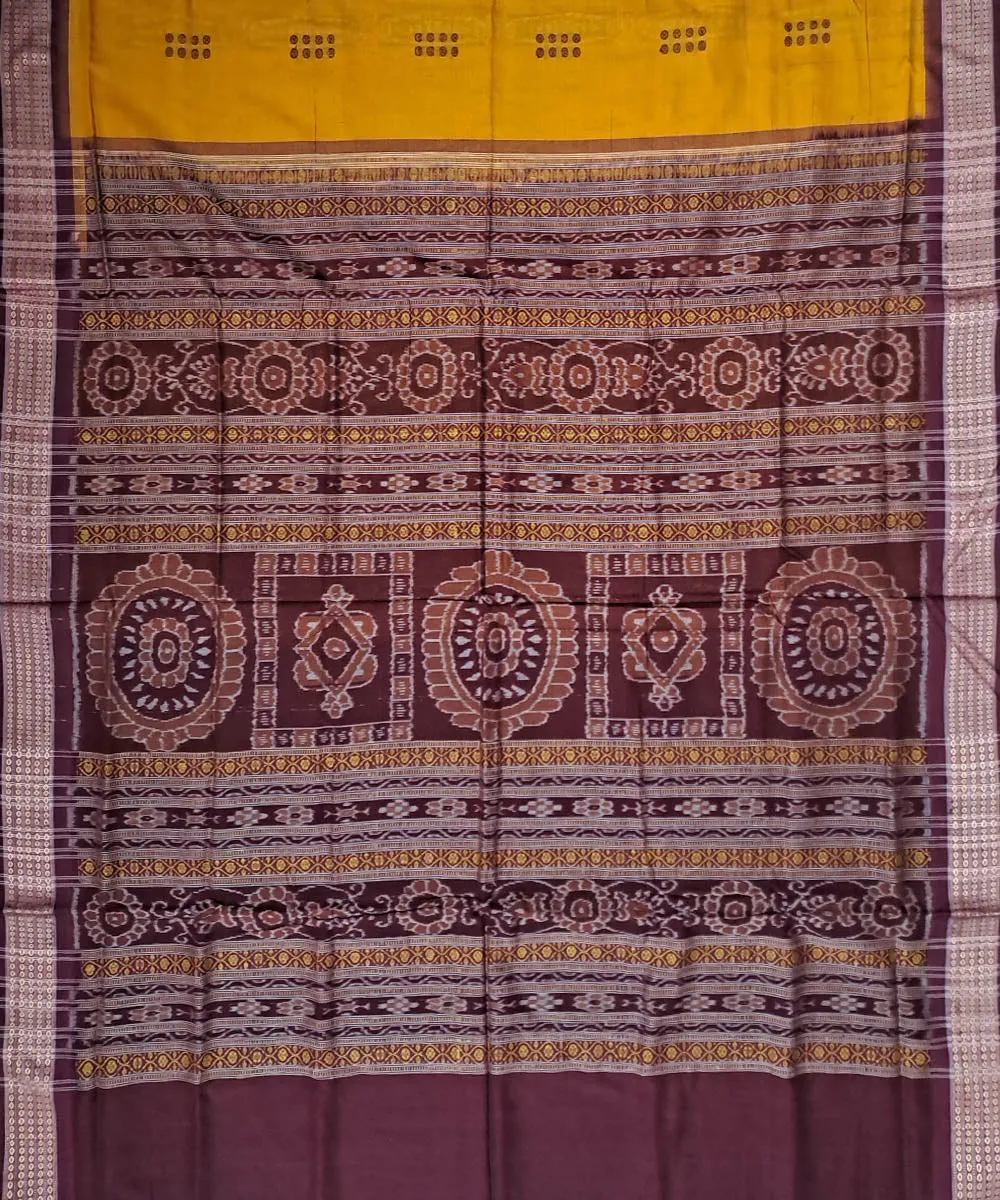 Yellow deep maroon cotton handloom bomkai saree